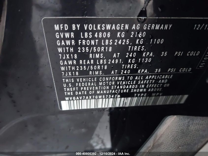 VIN WVGAV7AX7GW573426 2016 Volkswagen Tiguan, SE no.9