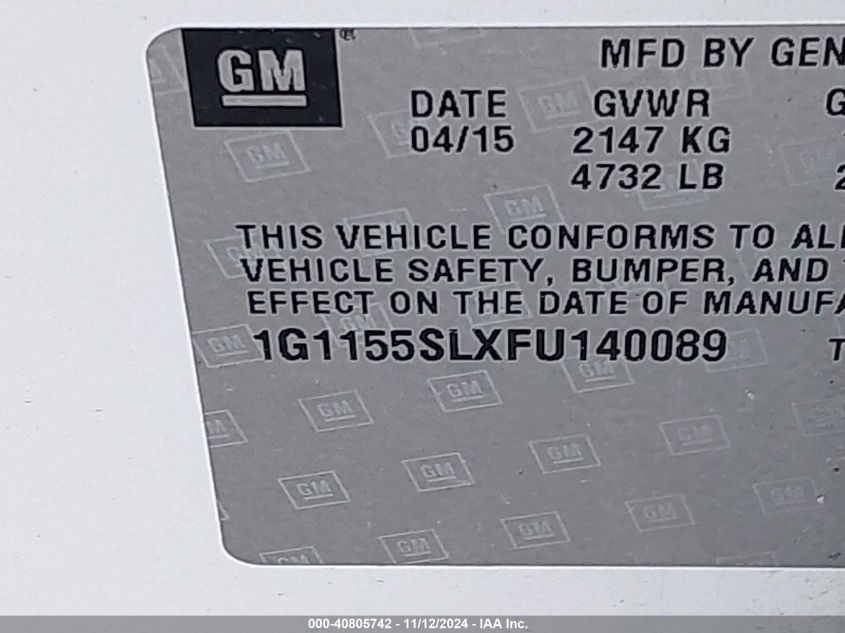 2015 CHEVROLET IMPALA VIN: 1G1155SLXFU140089
