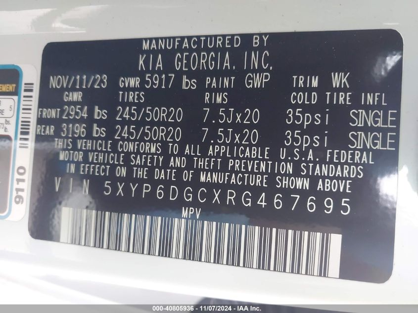 2024 KIA TELLURIDE(VIN: 5XYP6DGCXRG467695