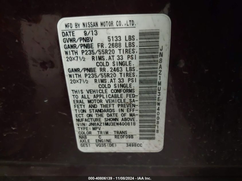 2014 NISSAN MURANO LE - JN8AZ1MU3EW400818