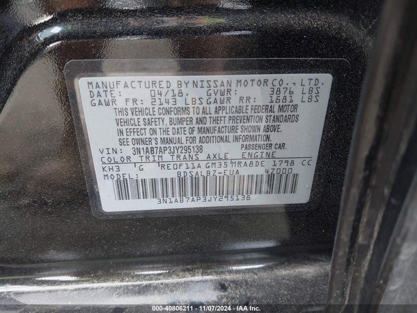 2018 NISSAN SENTRA S - 3N1AB7AP3JY295138