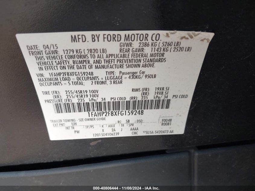 2015 FORD TAURUS LIMITED - 1FAHP2F8XFG159248