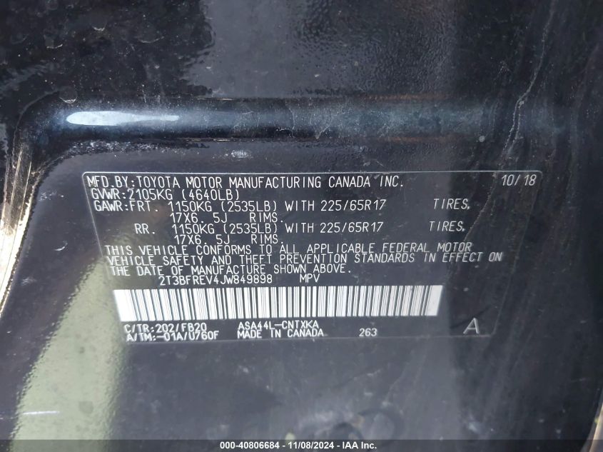 2018 TOYOTA RAV4 LE - 2T3BFREV4JW849898