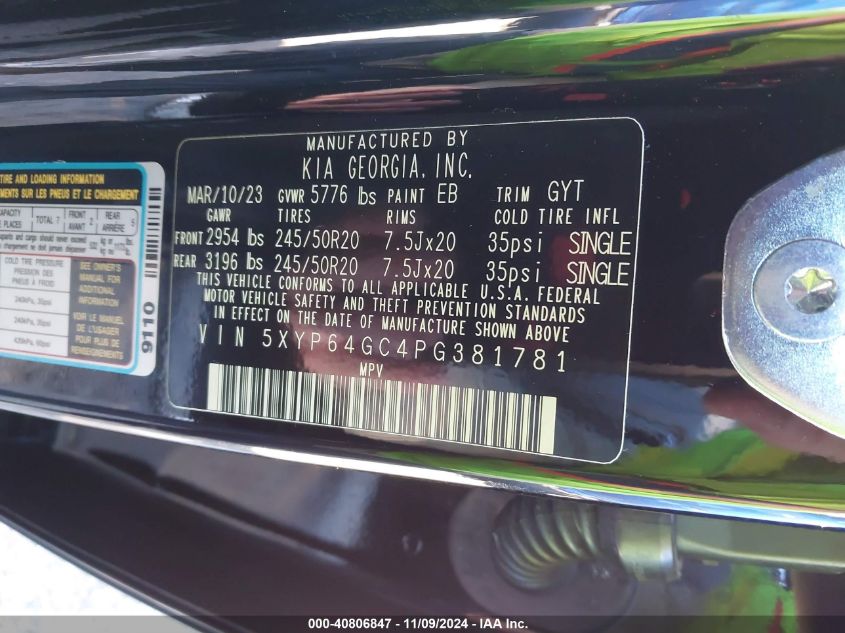 2023 Kia Telluride S VIN: 5XYP64GC4PG381781 Lot: 40806847