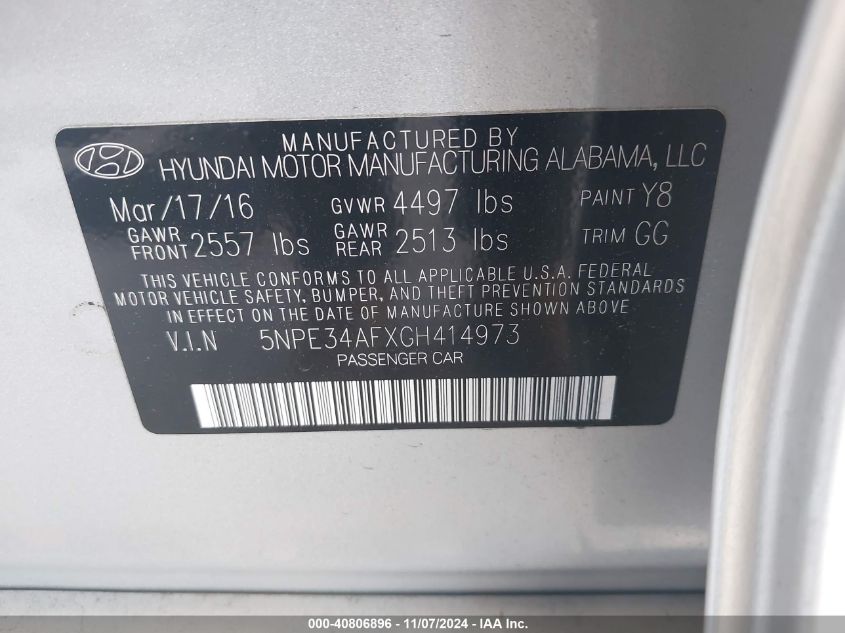 2016 HYUNDAI SONATA LIMITED - 5NPE34AFXGH414973