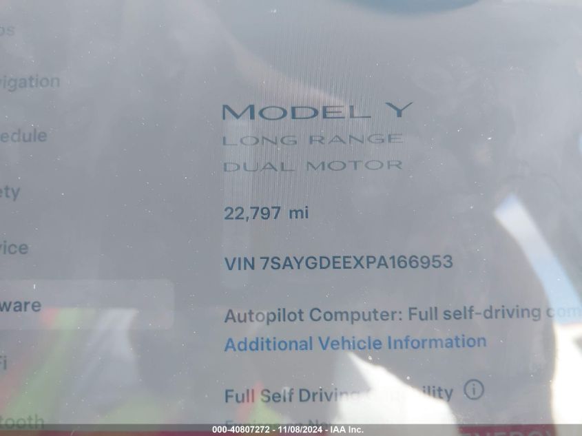 2023 TESLA MODEL Y AWD/LONG RANGE DUAL MOTOR ALL-WHEEL DRIVE - 7SAYGDEEXPA166953