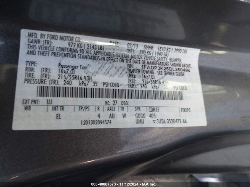 2013 FORD FOCUS SE - 1FADP3K25DL260496