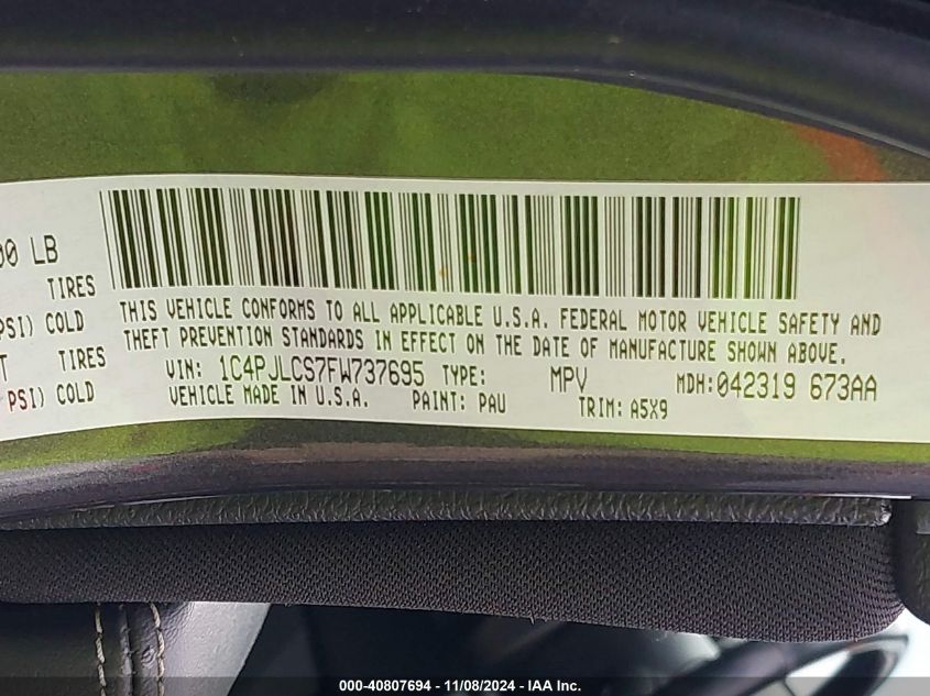 2015 Jeep Cherokee Latitude VIN: 1C4PJLCS7FW737695 Lot: 40807694