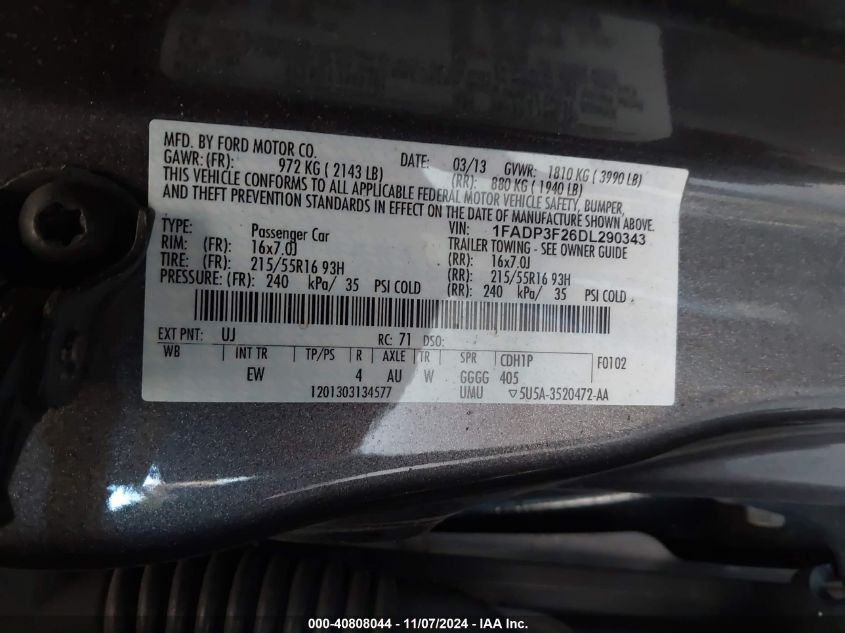 2013 FORD FOCUS SE - 1FADP3F26DL290343