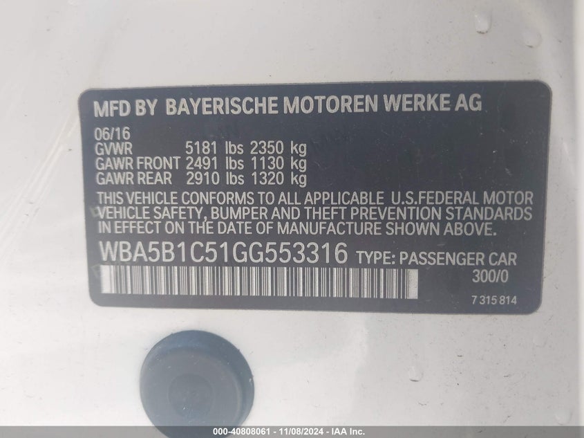 2016 BMW 535I - WBA5B1C51GG553316