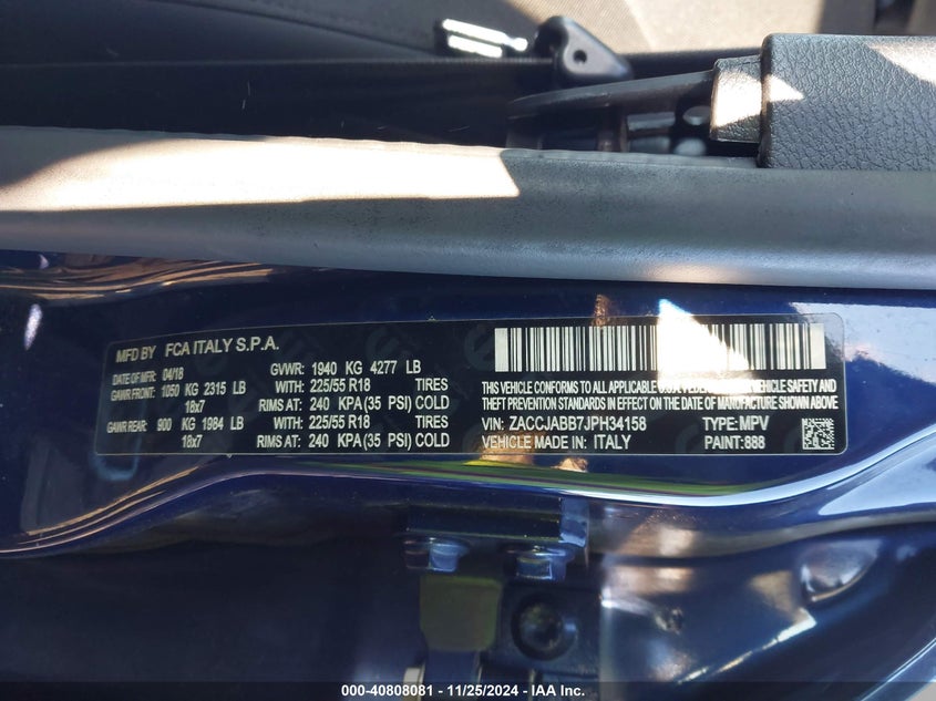 VIN ZACCJABB7JPH34158 2018 JEEP RENEGADE ALTITUDE FWD