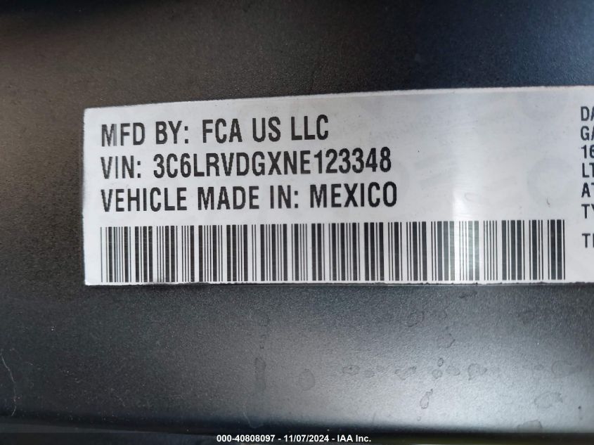 2022 Ram Promaster 2500 High Roof 159 Wb VIN: 3C6LRVDGXNE123348 Lot: 40808097