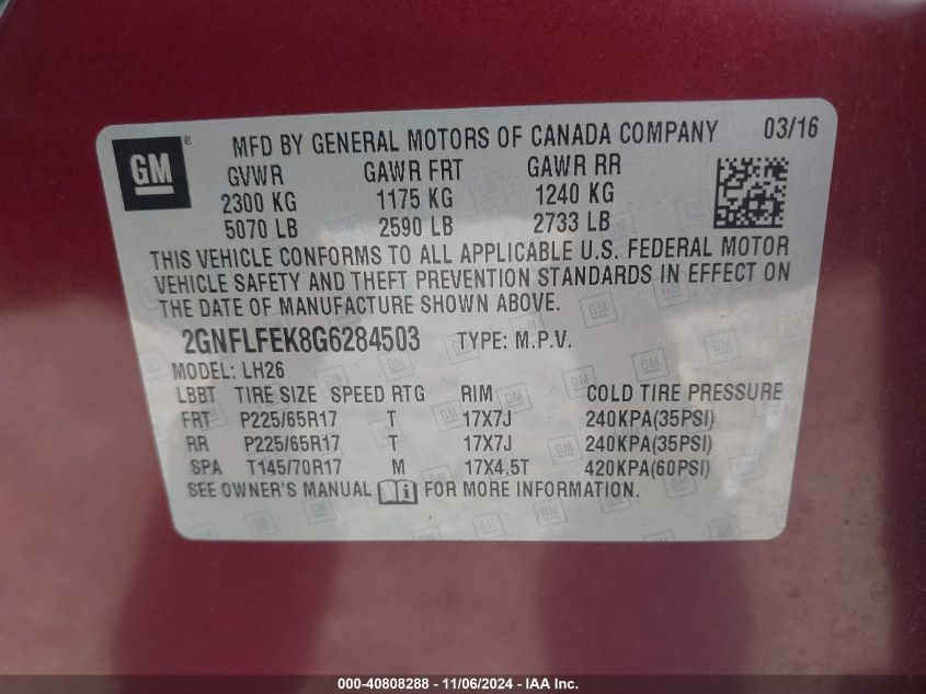 VIN 2GNFLFEK8G6284503 2016 Chevrolet Equinox, LT no.9