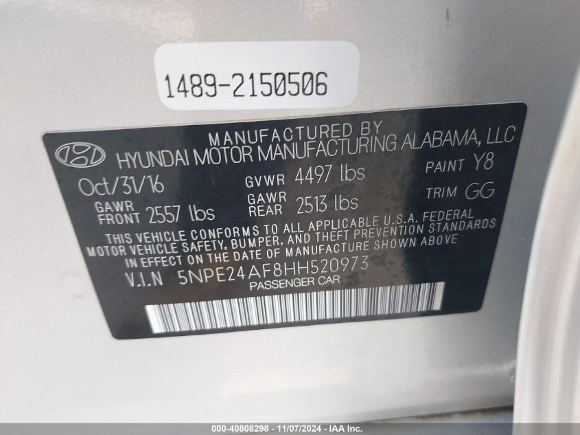 2017 HYUNDAI SONATA SE - 5NPE24AF8HH520973