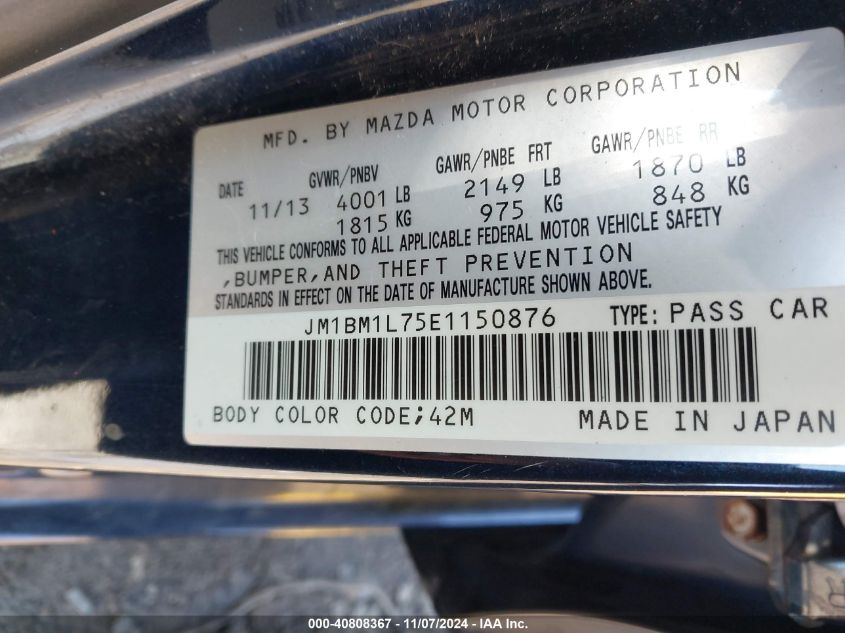 2014 Mazda Mazda3 VIN: JM1BM1L75E1150876 Lot: 40808367