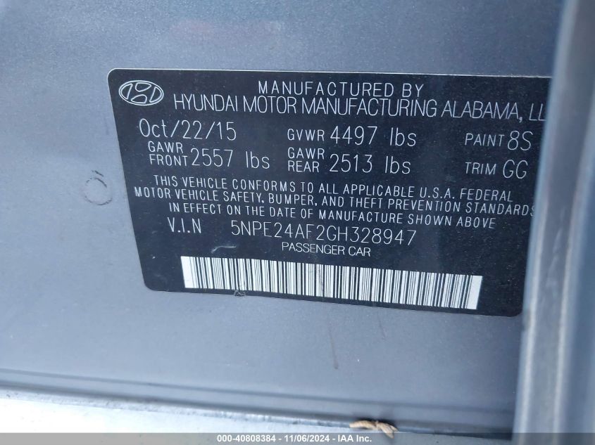 2016 HYUNDAI SONATA SE - 5NPE24AF2GH328947