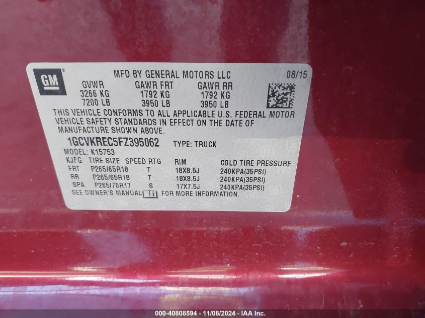 VIN 1GCVKREC5FZ395062 2015 Chevrolet Silverado 1500... no.9