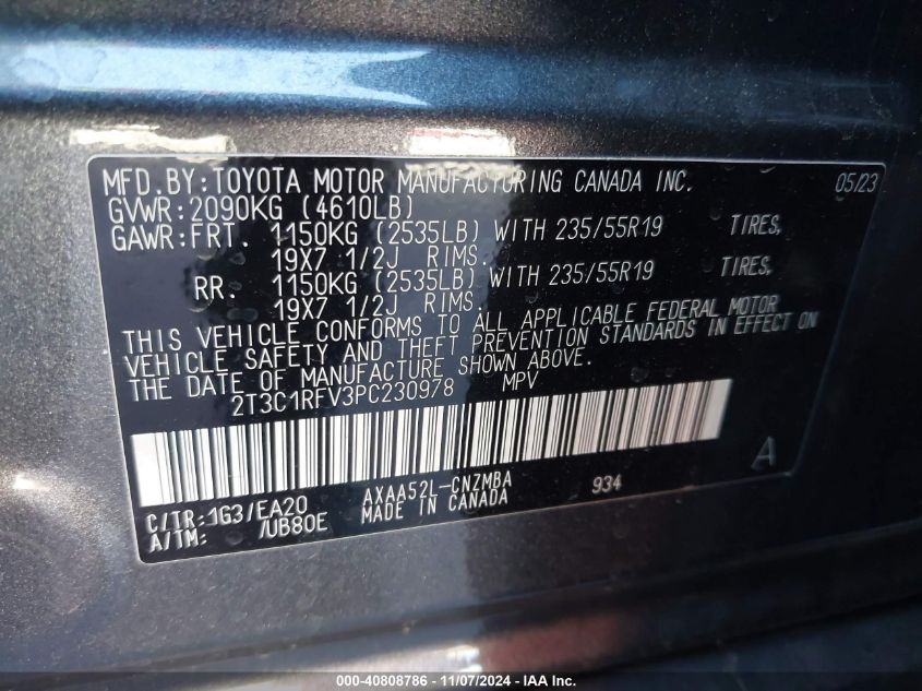 2023 Toyota Rav4 Xle Premium VIN: 2T3C1RFV3PC230978 Lot: 40808786