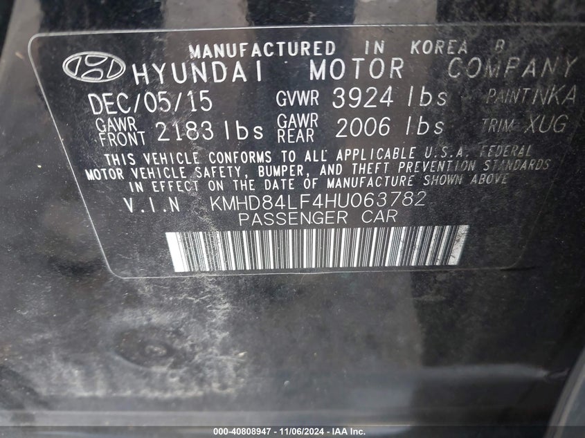 VIN KMHD84LF4HU063782 2017 HYUNDAI ELANTRA SE