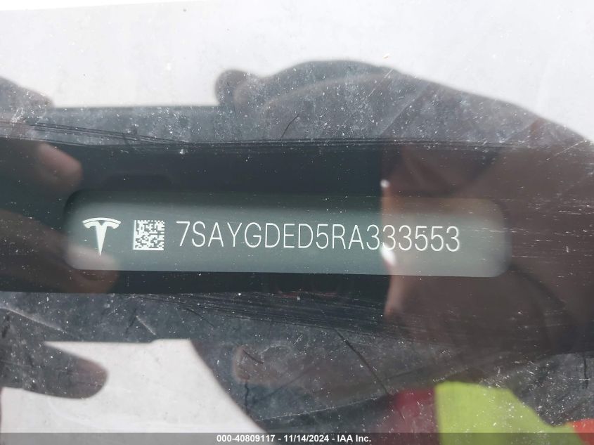 2024 Tesla Model Y Long Range Dual Motor All-Wheel Drive/Rwd VIN: 7SAYGDED5RA333553 Lot: 40809117