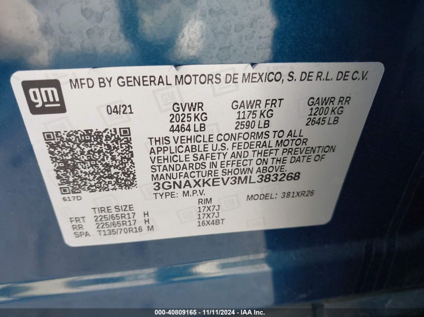 2021 CHEVROLET EQUINOX FWD LT - 3GNAXKEV3ML383268