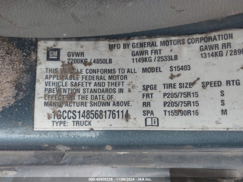 2006 Chevrolet Colorado Ls VIN: 1GCCS14856817611 Lot: 40809239