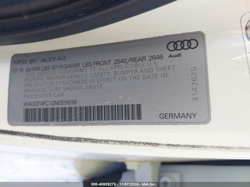 2016 AUDI A6 2.0T PREMIUM - WAUCFAFC1GN059698