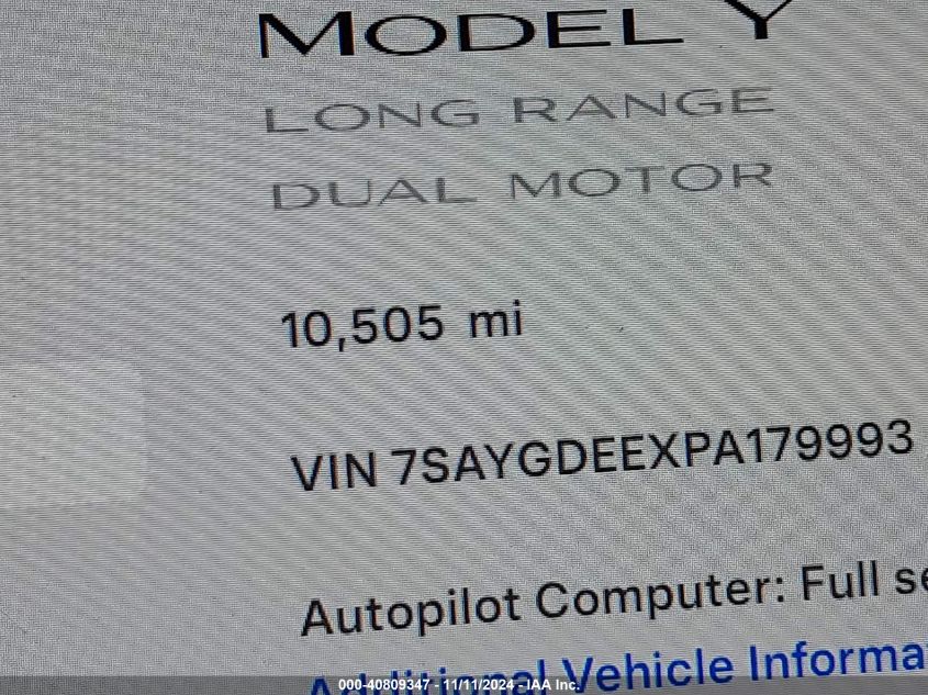 2023 Tesla Model Y VIN: 7SAYGDEEXPA179993 Lot: 40809347