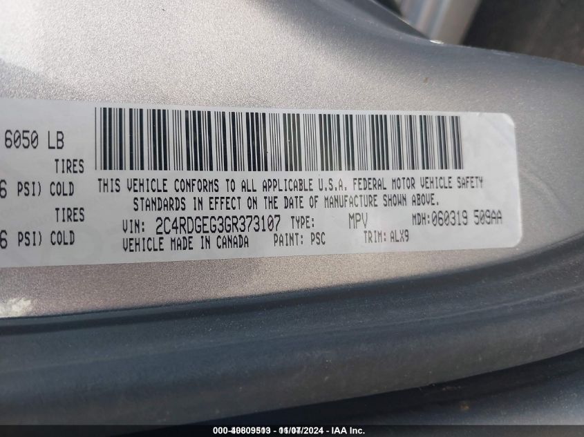 2016 Dodge Grand Caravan R/T VIN: 2C4RDGEG3GR373107 Lot: 40809513