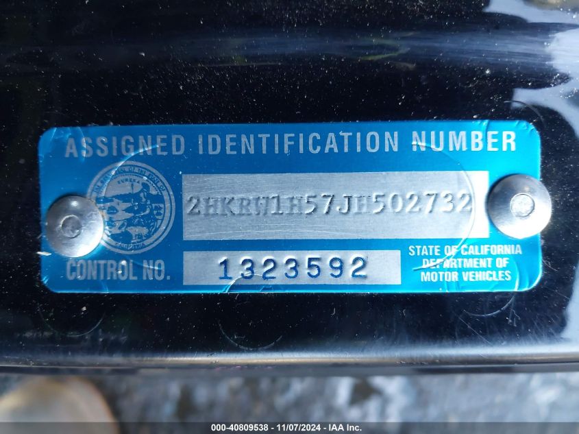2018 Honda Cr-V Ex VIN: 2HKRW1H57JH502732 Lot: 40809538