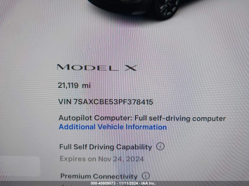 2023 Tesla Model X Dual Motor All-Wheel Drive/Standard Range VIN: 7SAXCBE53PF378415 Lot: 40809573