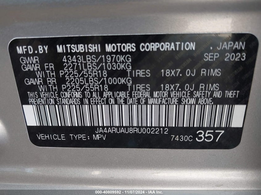 2024 MITSUBISHI OUTLANDER SPORT 2.0 ES - JA4ARUAU8RU002212