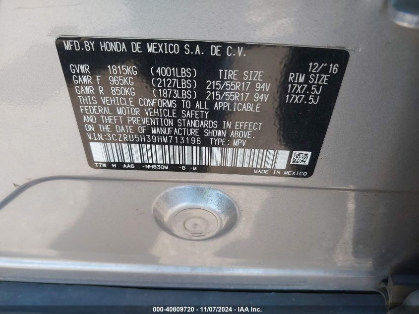 2017 HONDA HR-V LX - 3CZRU5H39HM713196