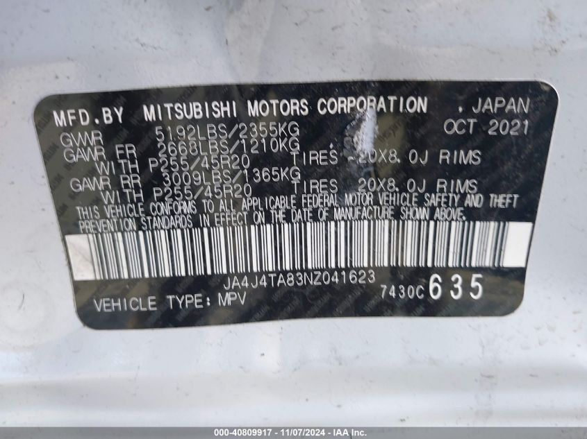 2022 Mitsubishi Outlander Es 2.5 VIN: JA4J4TA83NZ041623 Lot: 40809917