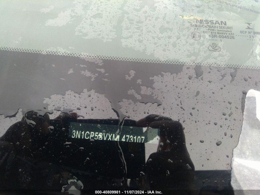 2021 Nissan Kicks S Xtronic Cvt VIN: 3N1CP5BVXML473107 Lot: 40809981