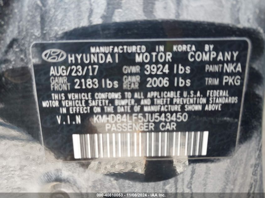 VIN KMHD84LF5JU543450 2018 HYUNDAI ELANTRA VALUE EDITION