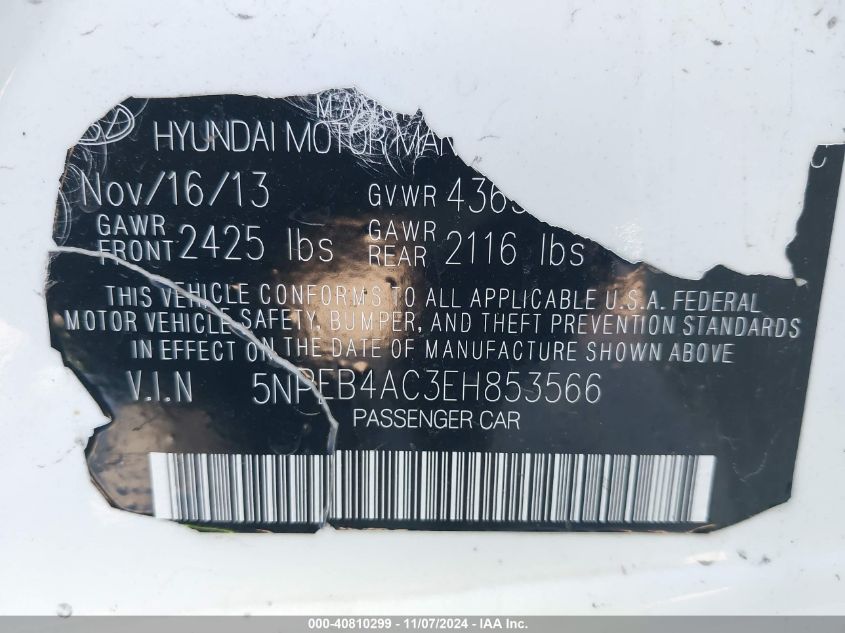 2014 HYUNDAI SONATA GLS - 5NPEB4AC3EH853566