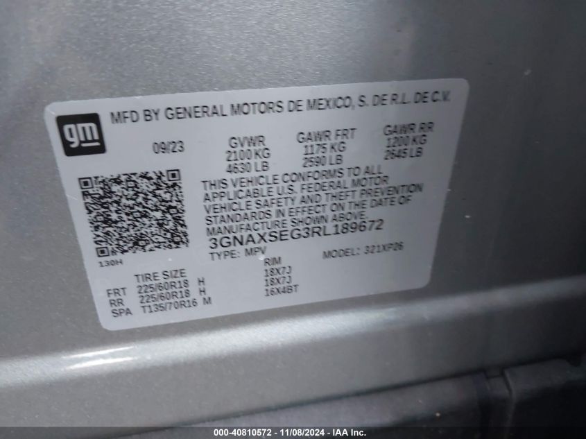 2024 CHEVROLET EQUINOX VIN: 3GNAXSEG3RL189672