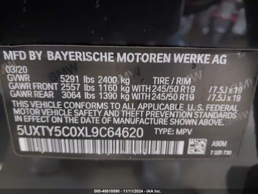 2020 BMW X3 XDRIVE30I - 5UXTY5C0XL9C64620