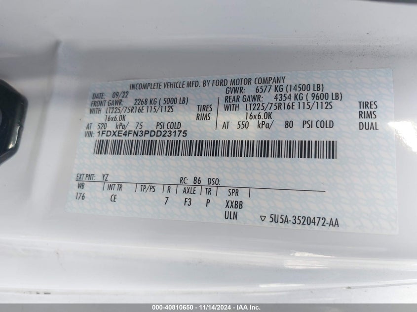 2023 FORD E-450 CUTAWAY(VIN: 1FDXE4FN3PDD23175
