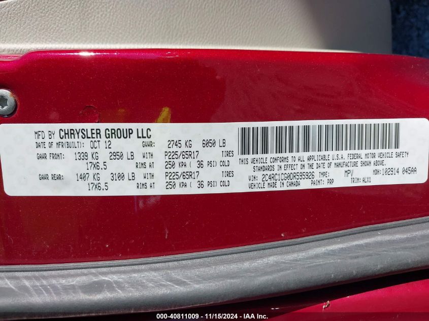 2013 CHRYSLER TOWN & COUNTRY TOURING-L - 2C4RC1CG0DR595926