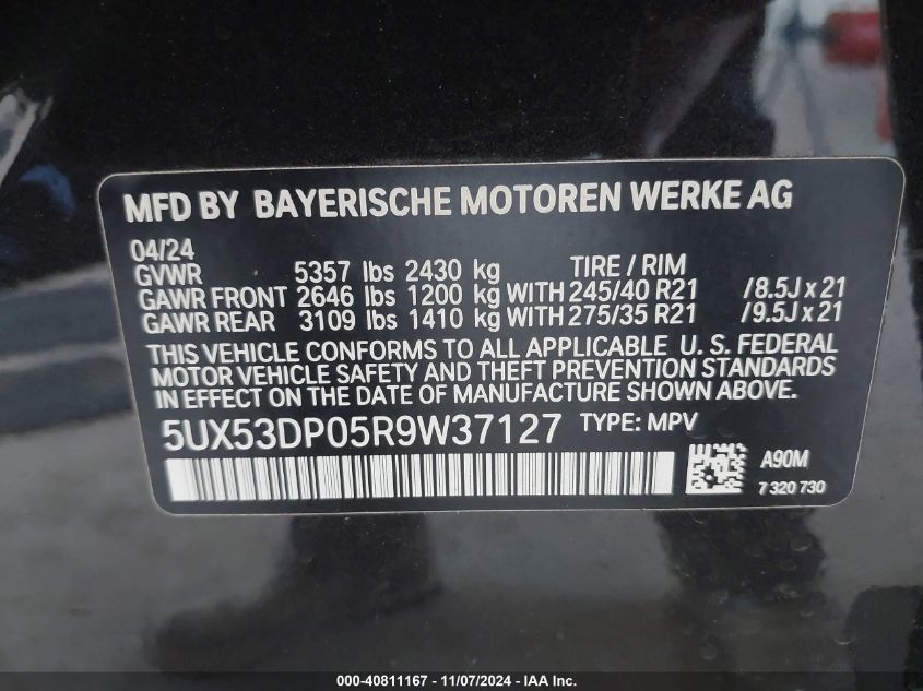 VIN 5UX53DP05R9W37127 2024 BMW X3, Xdrive30I no.9