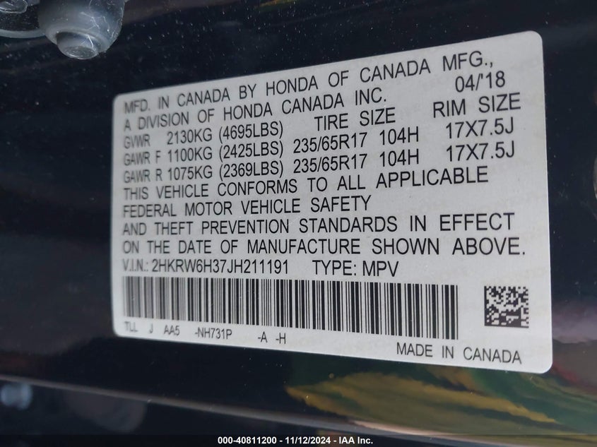 2018 HONDA CR-V LX - 2HKRW6H37JH211191