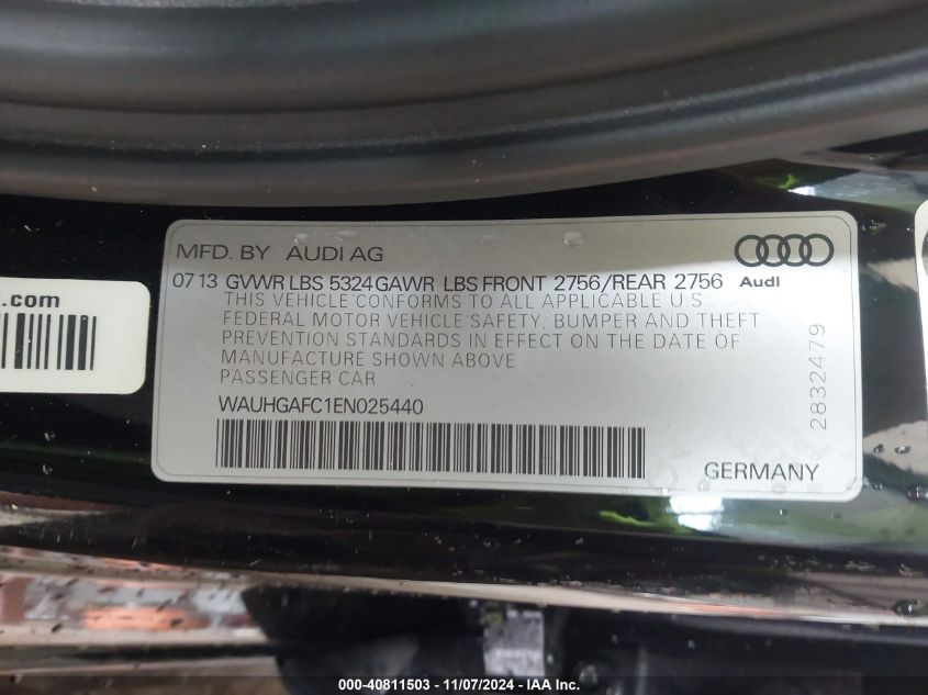 2014 Audi A6 3.0T Premium Plus VIN: WAUHGAFC1EN025440 Lot: 40811503