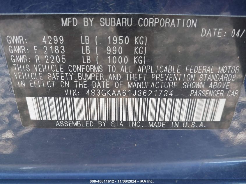 2018 SUBARU IMPREZA - 4S3GKAA61J3621734