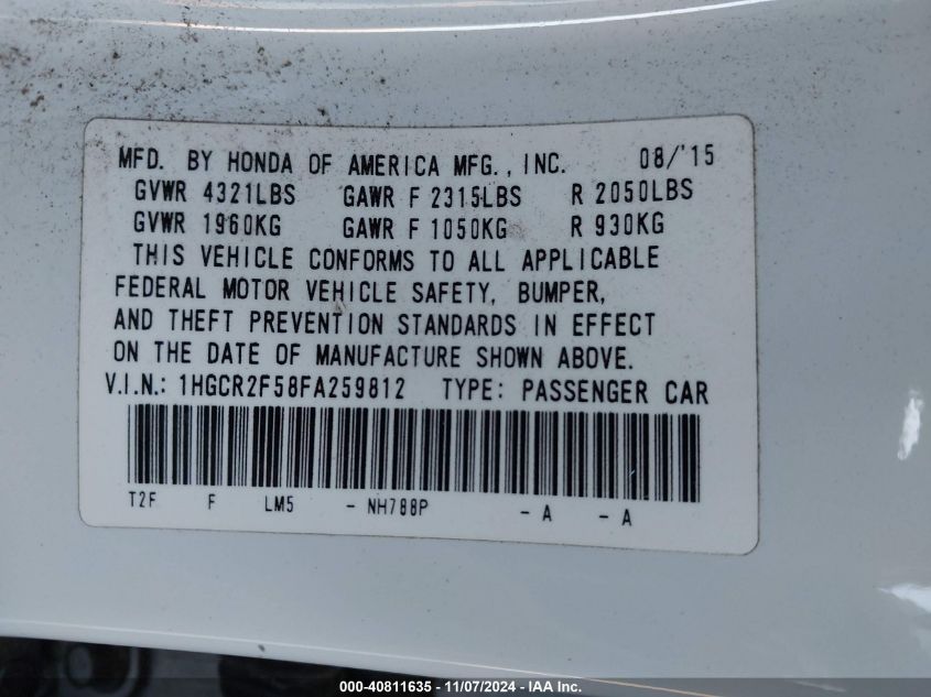 2015 HONDA ACCORD SPORT - 1HGCR2F58FA259812