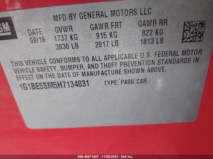 VIN 1G1BE5SM5H7134831 2017 CHEVROLET CRUZE no.9