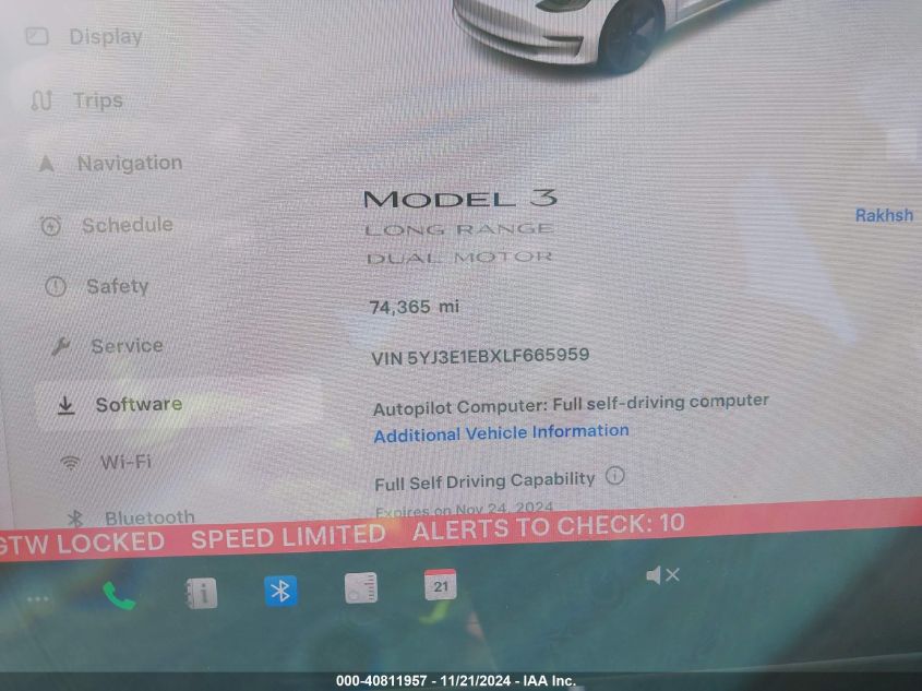 2020 Tesla Model 3 Long Range Dual Motor All-Wheel Drive VIN: 5YJ3E1EBXLF665959 Lot: 40811957