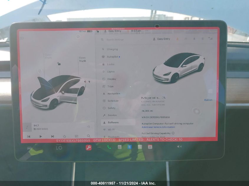 2020 Tesla Model 3 Long Range Dual Motor All-Wheel Drive VIN: 5YJ3E1EBXLF665959 Lot: 40811957