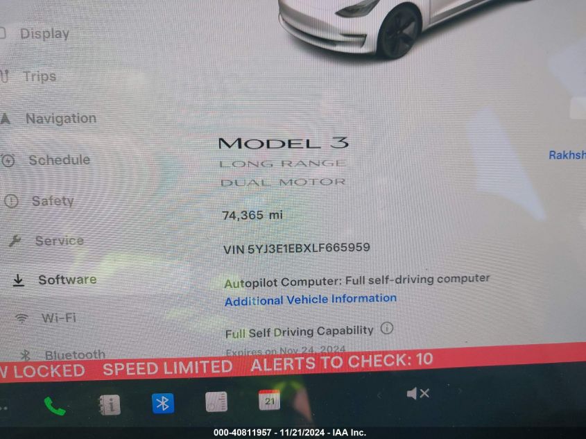 2020 Tesla Model 3 Long Range Dual Motor All-Wheel Drive VIN: 5YJ3E1EBXLF665959 Lot: 40811957